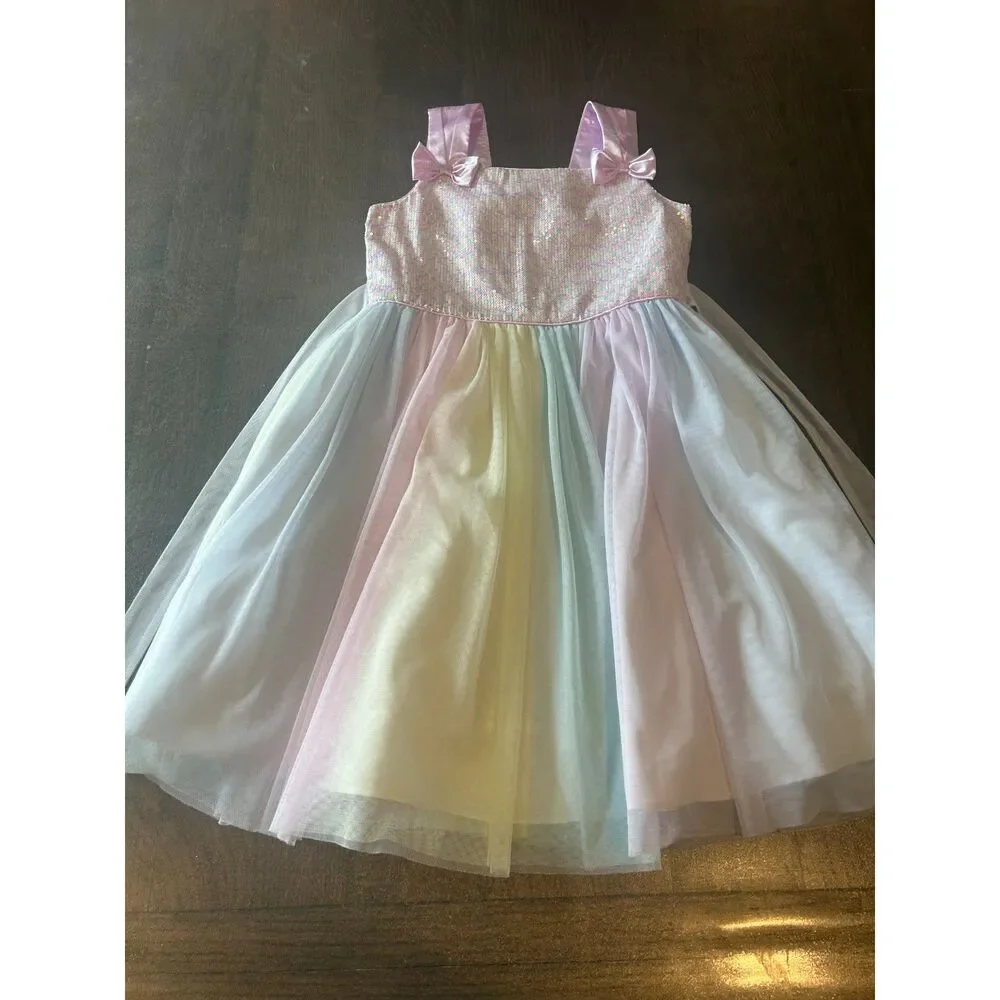 Girls Size 10 Rainbow Sequin Party Dress Pastel Tulle Formal